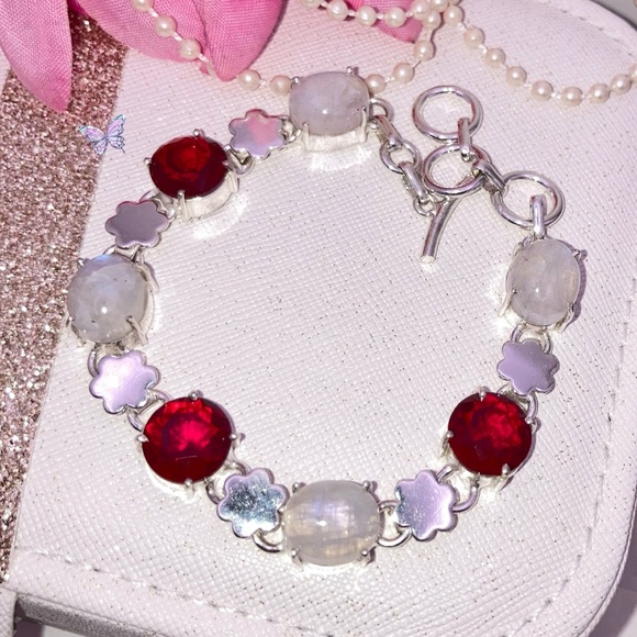 Rainbow Moonstone & Garnet Gemstone Handmade Bracelet - Picture 3 of 3